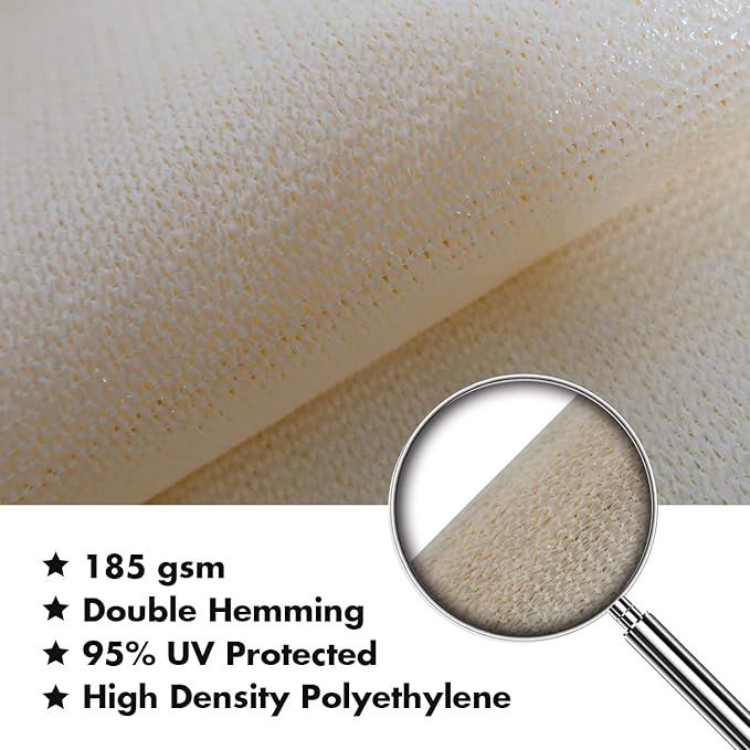 KANAGAWA 9'X11' Cream Custom Size Sun Shade Sail Rectangle UV Block Canopy Cover - Image 4