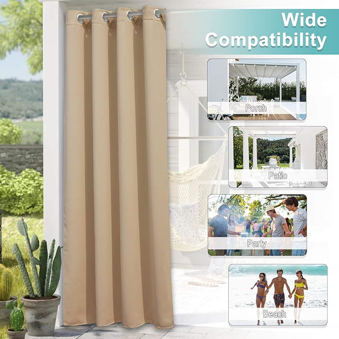 NICETOWN Outdoor Curtains for Patio Waterproof 84 inches Long 2 Panels Set - Image 6