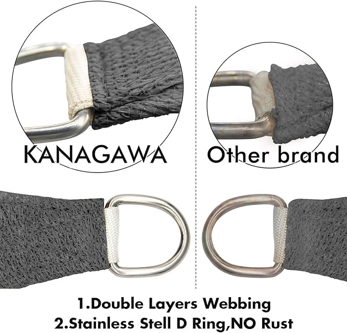KANAGAWA Sun Shade Sail 12'x12'x17' Dark Gray Triangle UV Block Canopy Awning - Image 3