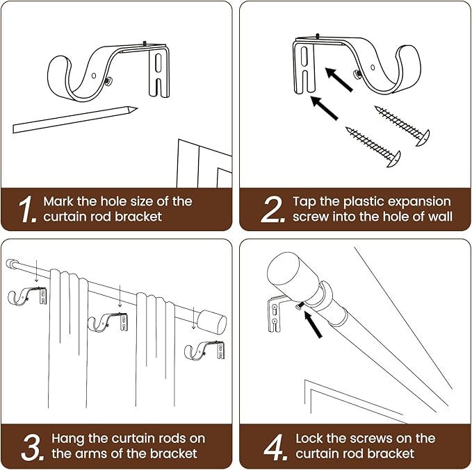 1” Diameter Curtain Rods Itself is 30 to 144 inch 2 Pack Fit 30-142 inch - Image 5