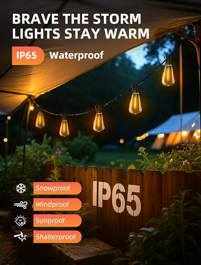 Outdoor Patio String Lights: 50Ft 15M Outside Waterproof Light - Image 3