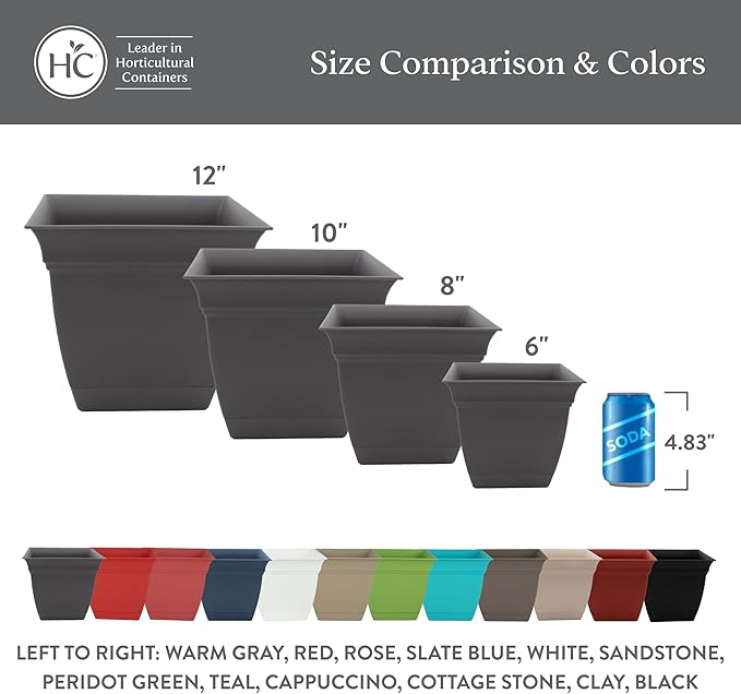 The HC Companies Eclipse Square Plastic Planter w/Attached Saucer - Image 6