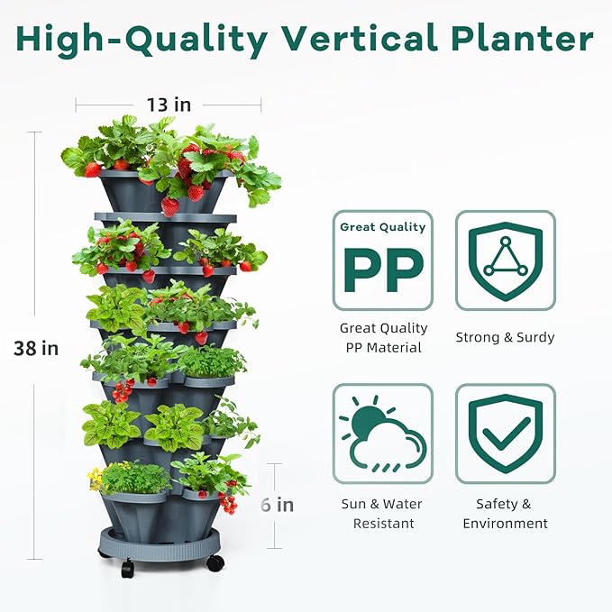 7 Tiered Strawberry Vertical Planters Tower Garden 2 Pack, Stacking Herb - Image 3