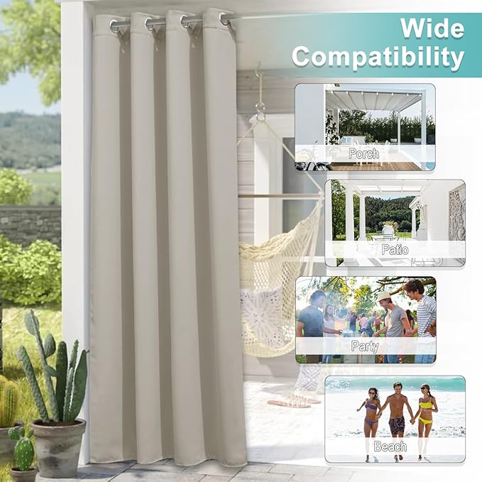 NICETOWN Outdoor Curtainch for Patio Waterproof 100 inch Wide, Thermal - Image 7