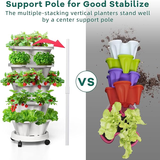 7 Tiered Strawberry Vertical Planter 2 Pack, Stackable Tower Garden Planter - Image 3