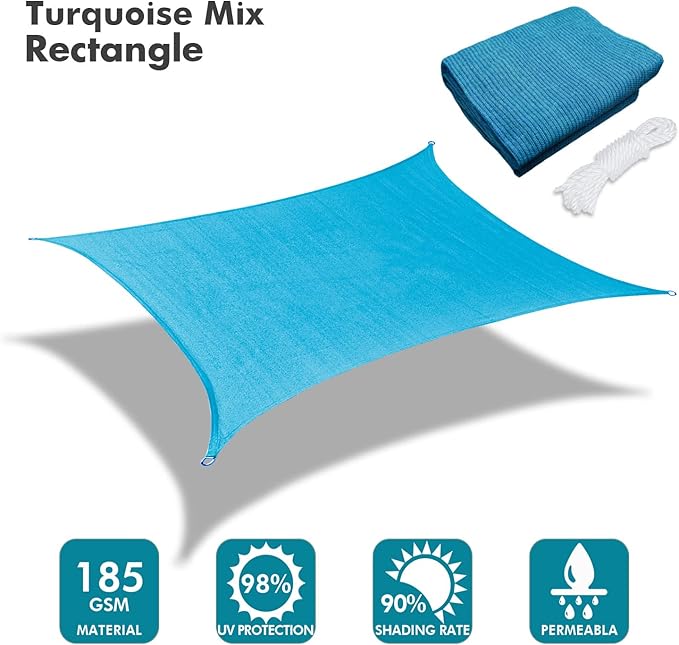 KANAGAWA 9'X14' Turquoise Mix Custom Size Sun Shade Sail Rectangle UV Block - Image 2