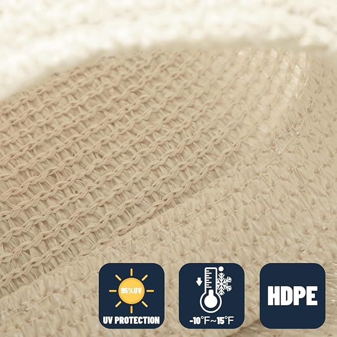 SUNNY GUARD Custom Size 6'x7'x9.2' Butter Cream Sun Shade Sail Triangle UV - Image 4
