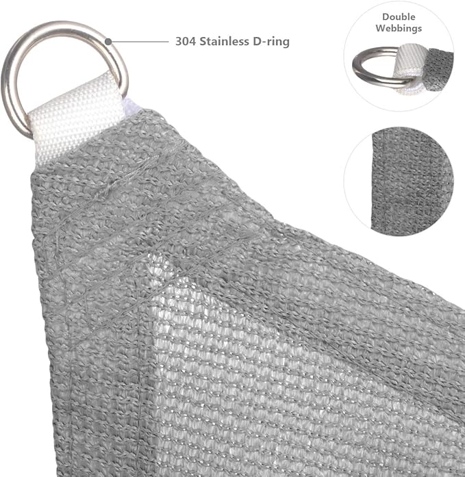 Eden's Decor Straight Flat-Edged Sun Shade Sail Rectangular 7' x 8' Grey - Image 2