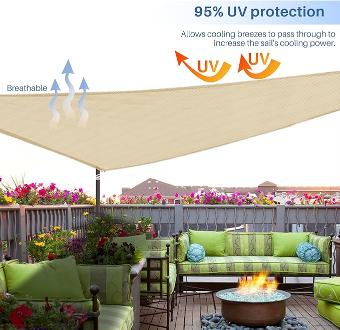 E&K Sunrise 28' x 28' x 28' Sun Shade Sail Triangle Canopy Shade Cover UV Block - Image 5