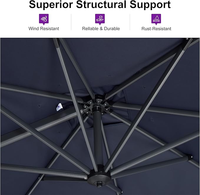 PURPLE LEAF 10 Feet Patio Umbrella Outdoor Cantilever Square Umbrella Aluminum - Image 3