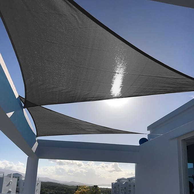 SUNNY GUARD Custom Size 11'x22'x24.6' Triangle Graphite Grey UV Block Sunshade by SUNNYGUARD
