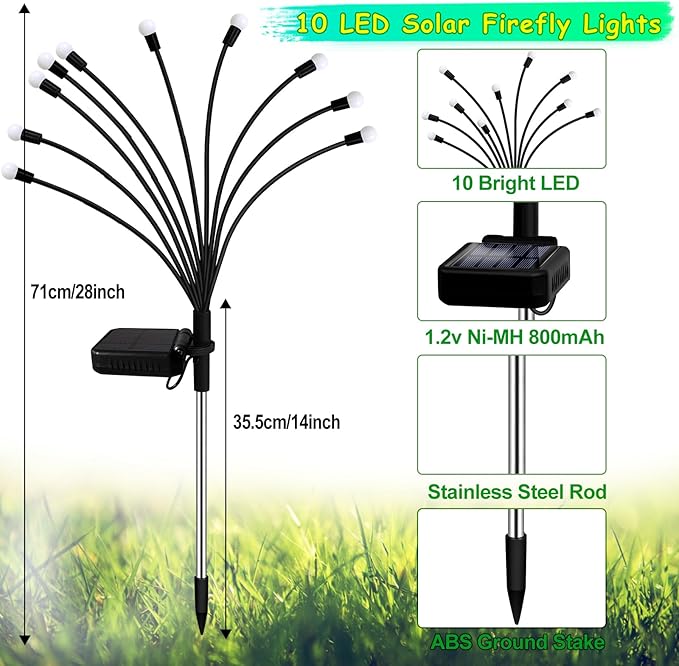 Kohlrabi Solar Garden Lights Outdoor, 4 Pack 40 LED Solar Purple Firefly Lights - Image 2
