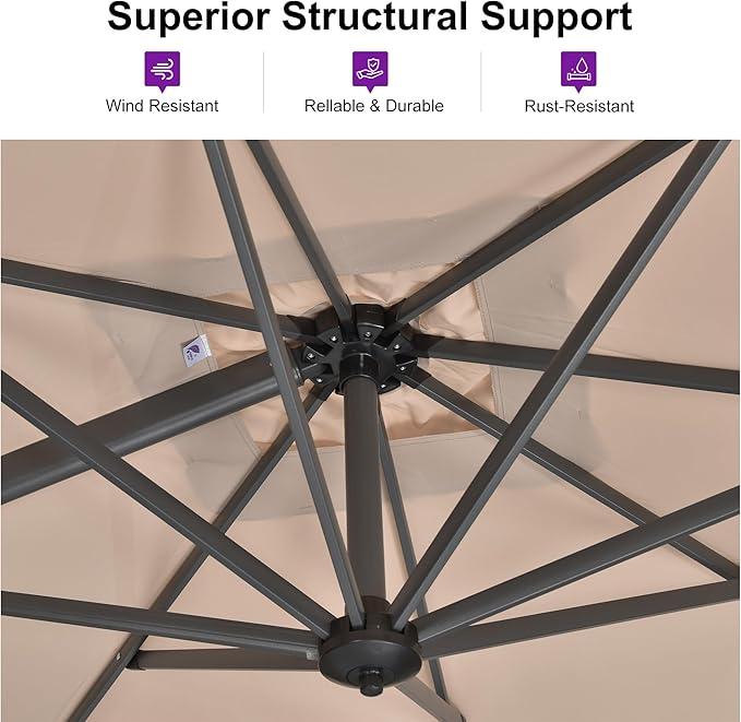 PURPLE LEAF 11 Feet Patio Umbrella Outdoor Cantilever Round Umbrella Aluminum - Image 3