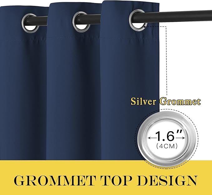 NICETOWN Navy Blue Blackout Room Divider Curtains 144 inch Length, Grommet - Image 3