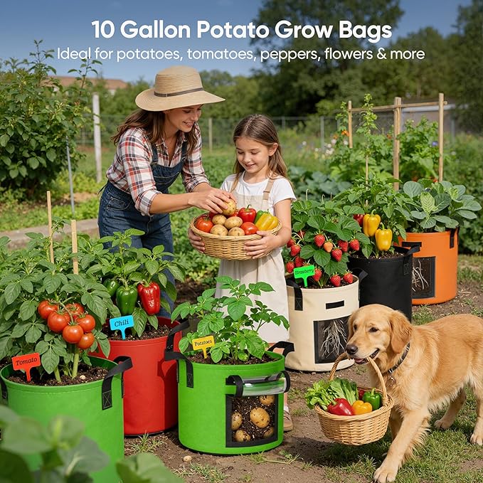 10 Gallon Potato Grow Bags: Set of 5 Colorful Gardening Supplies Fabric Pots - Image 2