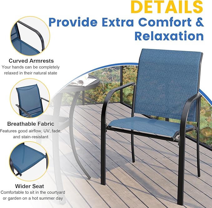 VICLLAX Patio Table and Chair Set of 4, All Weather Metal Round Outdoor Dining - Image 3