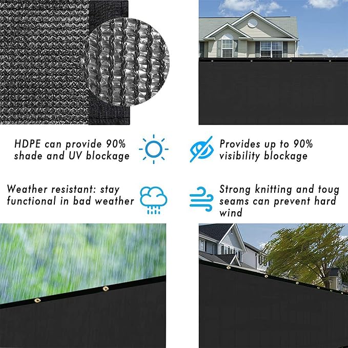 UPGRADE Privacy Fence Screen 6'x63' Black Outdoor 90% Visibility Blockage 170 - Image 5