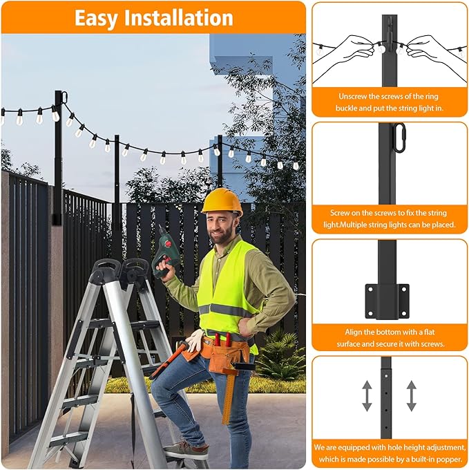 AILBTON 6 Pack 2.8Ft String Light Poles, Light Poles - Image 6