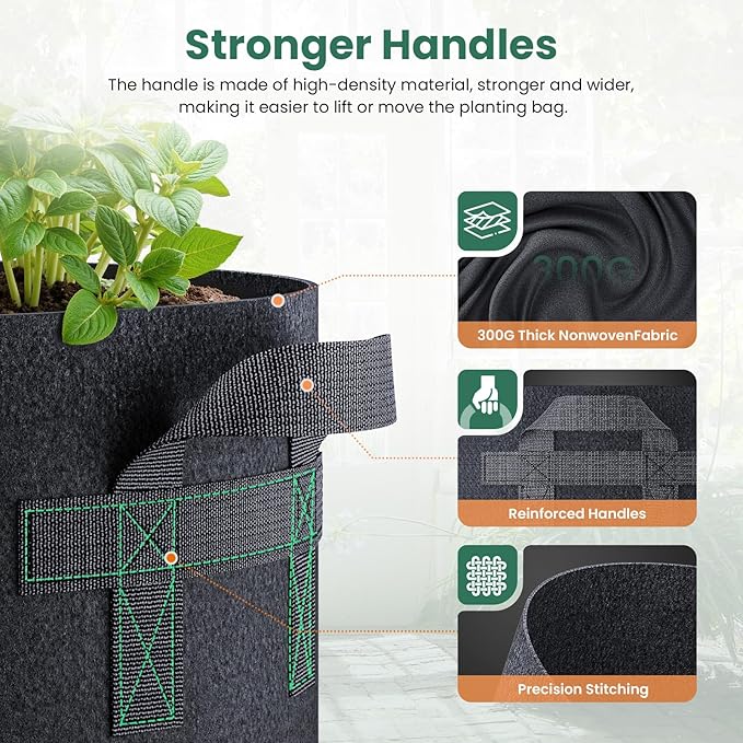 10 Pack 7 Gallon Grow Bags, Thickened Nonwoven Fabric Planter Pots - Image 3