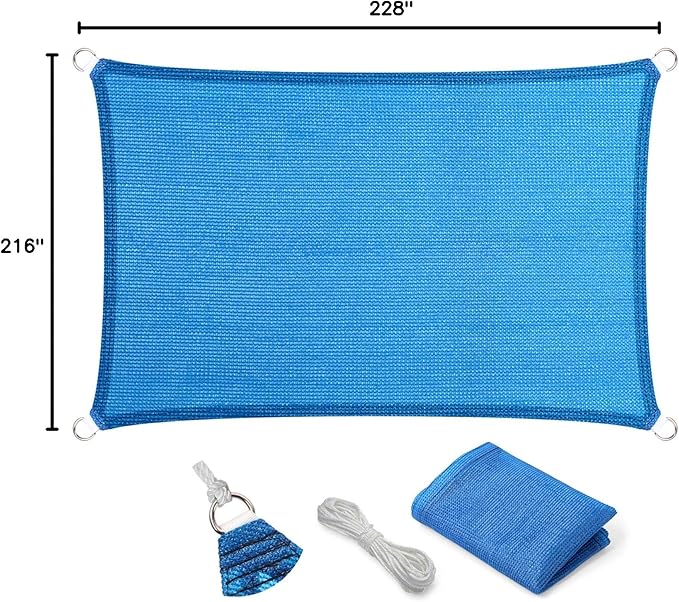 Eden's Decor Straight Flat-Edged Sun Shade Sail Rectangular 18' x 19' Blue - Image 9