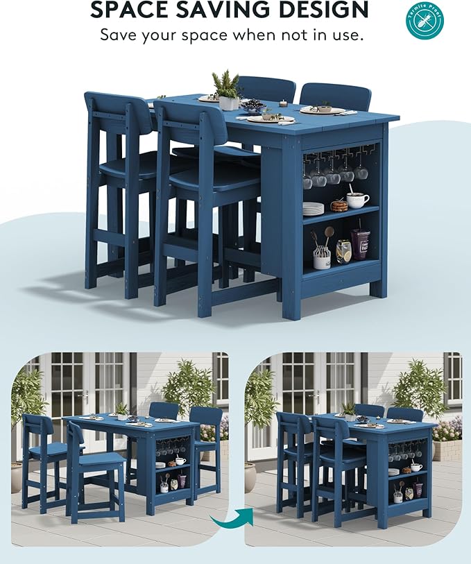 SERWALL 8-Piece HDPE Counter Height Dining Table Sets - Image 5