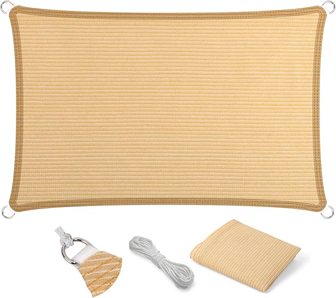 Eden's Decor Straight Flat-Edged Sun Shade Sail Rectangular 4' x 10' Beige by EdensDecorInc