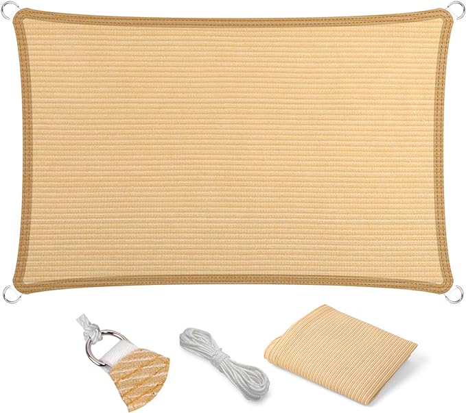 Eden's Decor Straight Flat-Edged Sun Shade Sail Rectangular 8' x 19' Beige by EdensDecorInc