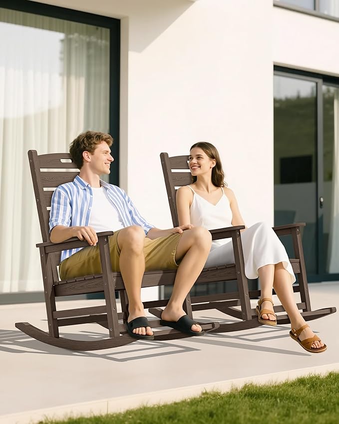 SERWALL Outdoor Rocking Chair Set of 2, Oversized Rocking Chair - Image 2