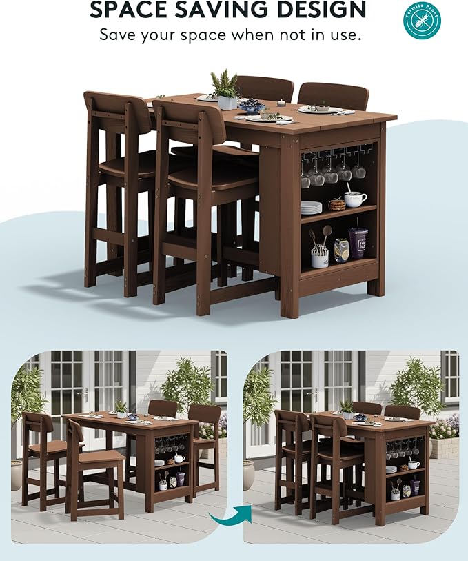 SERWALL Outdoor Bar Table, All Weather HDPE 36" Counter Height Dining Table - Image 7