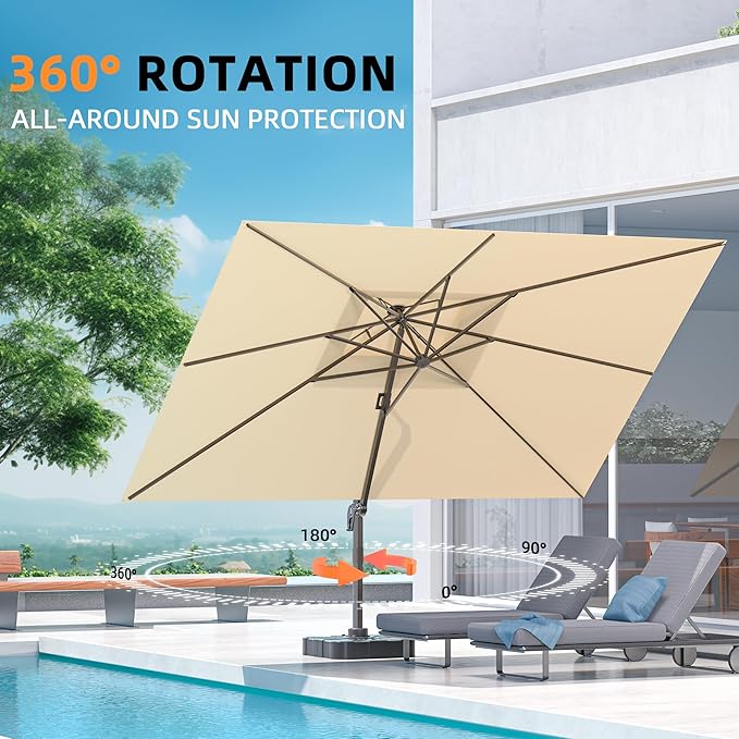 10' X 13' Outdoor Patio Umbrella Large Rectangle Cantilever Umbrella Heavy Duty - Image 5