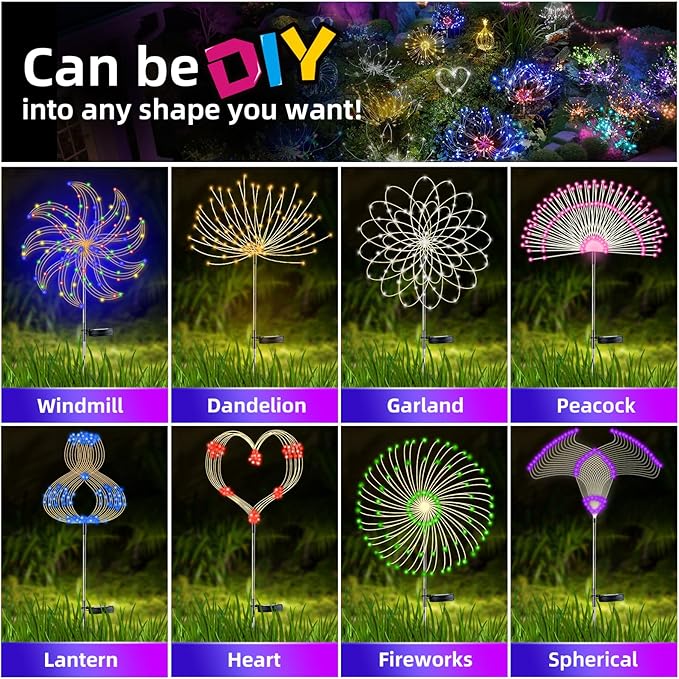 2 PCS Solar Firework Light, Outdoor Solar Garden Decorative Lights 120 LED - Image 3