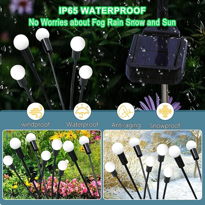 Kohlrabi Solar Garden Lights Outdoor, 10 Pack 80 LED Solar Purple Firefly - Image 4