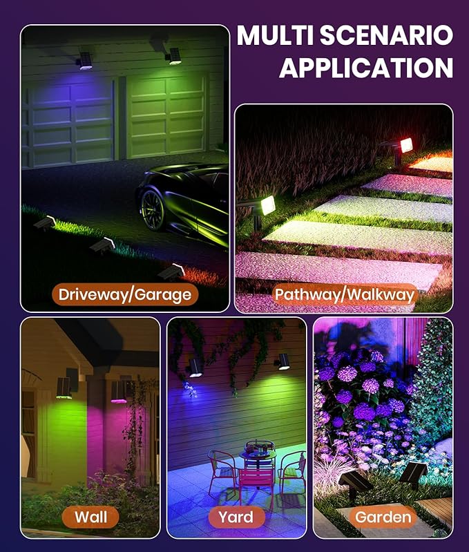 1 Pack Solar Outdoor Lights Waterproof IP67, Spotlights 6 Colors Changing+10 - Image 7