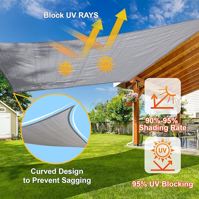 SUNLAX Sun Shade Sail 8' x 10' x 12.8' Silver Rectangle Canopy Sail Shade Cover - Image 4