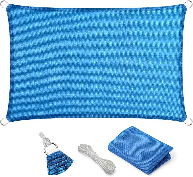 Eden's Decor Straight Flat-Edged Sun Shade Sail Rectangular 10' x 20' Blue by EdensDecorInc
