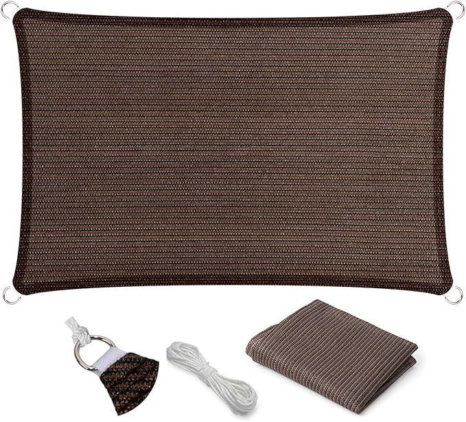 Eden's Decor Straight Flat-Edged Sun Shade Sail Rectangular 12' x 15' Brown by EdensDecorInc