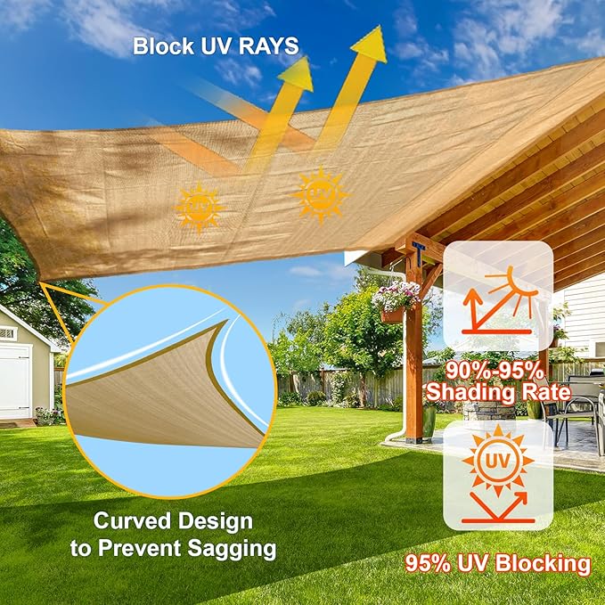 SUNLAX Sun Shade Sail 9' x 9' Sand Rectangle Canopy Sail Shade Cover UV Block - Image 4