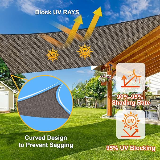 SUNLAX Sun Shade Sail 12' x 12' x 12' Brown Triangle Canopy Sail Shade Cover UV - Image 4