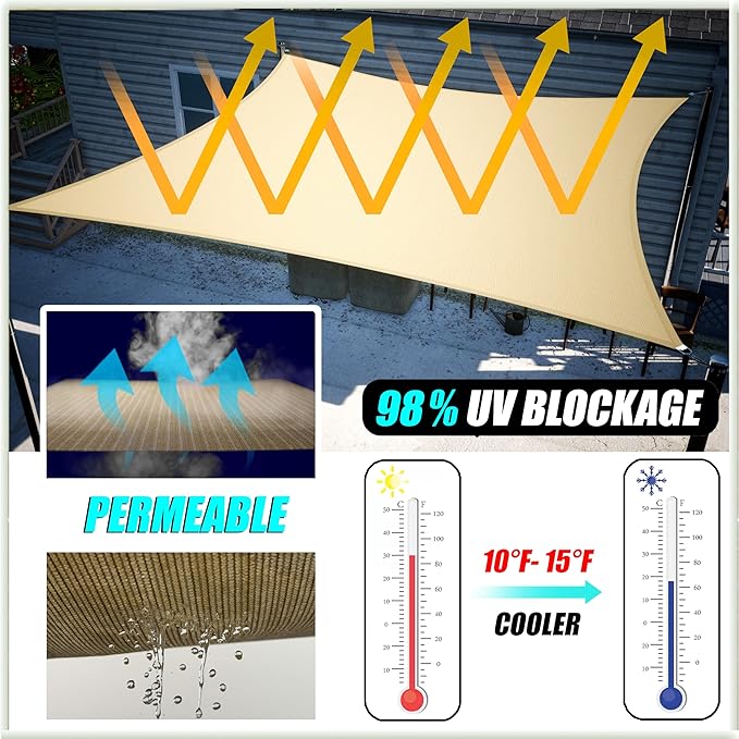 Amgo 12' x 12' x 12' Grey Triangle Sun Shade Sail UPF50+ Canopy Awning AGSLT - Image 4