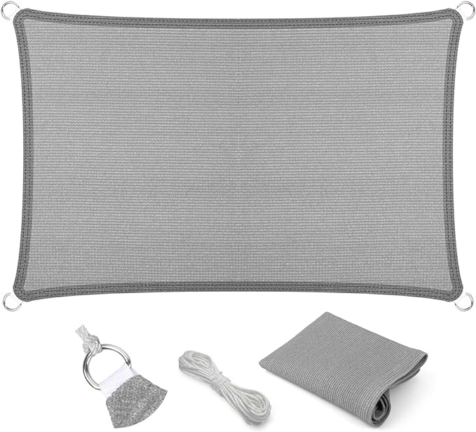 Eden's Decor Straight Flat-Edged Sun Shade Sail Rectangular 9' x 17' Grey by EdensDecorInc