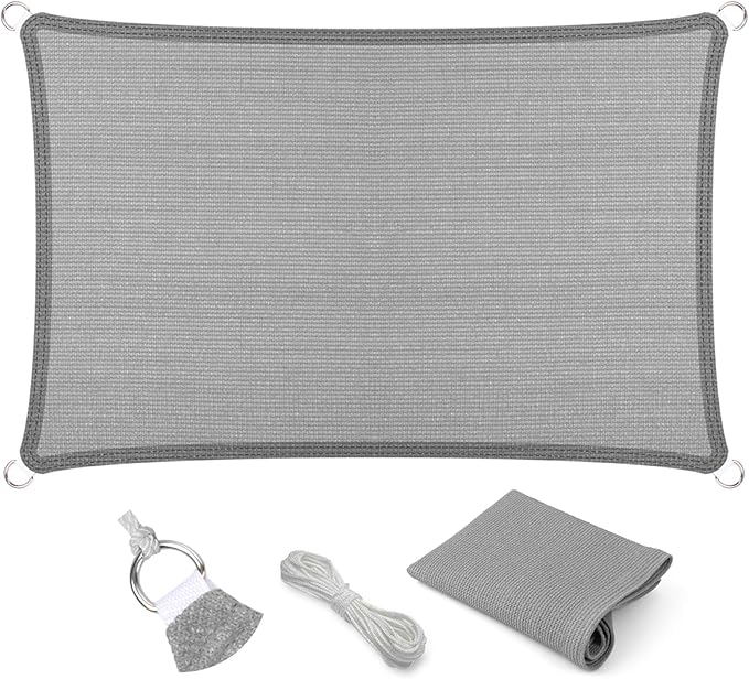 Eden's Decor Straight Flat-Edged Sun Shade Sail Rectangular 9' x 20' Grey by EdensDecorInc