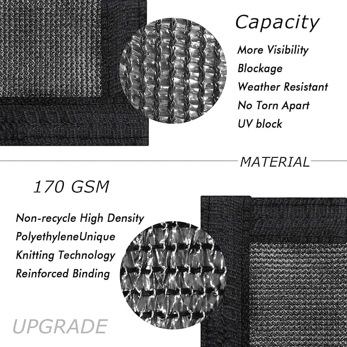 UPGRADE Privacy Fence Screen 8'x13' Black Outdoor 90% Visibility Blockage 170 - Image 2