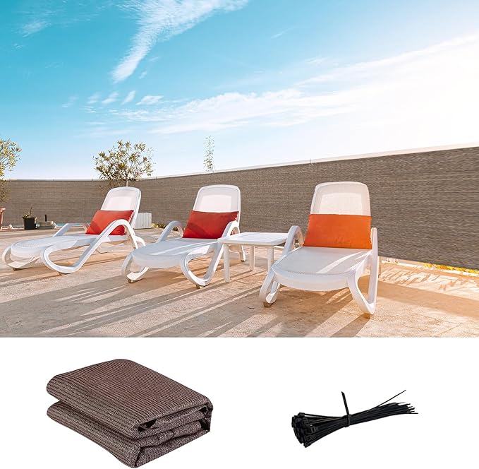 LOVE STORY Custom Size 3'x17' Brown Balcony Privacy Screen, UV Block Privacy by LOVESTORY