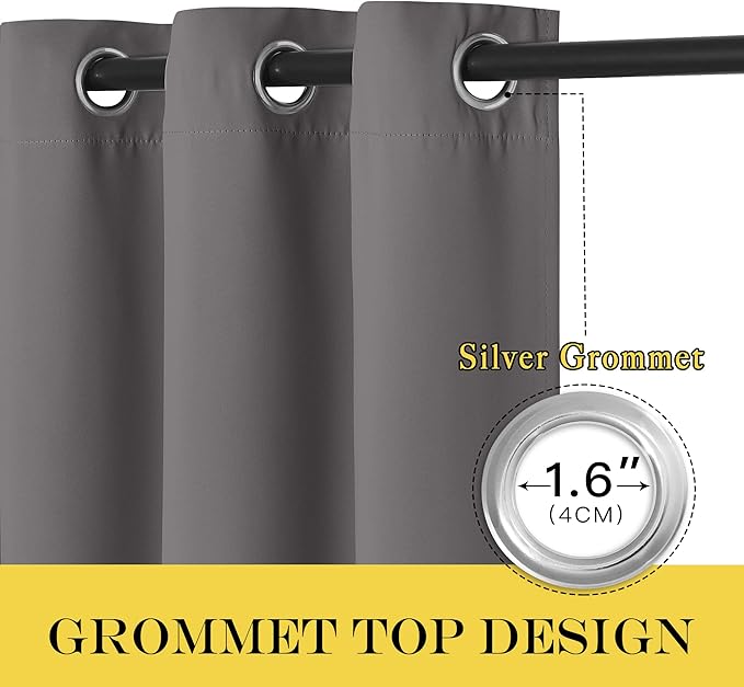 NICETOWN Grey Blackout Patio Sliding Door Curtains 84 inch Length, Grommet Room - Image 3