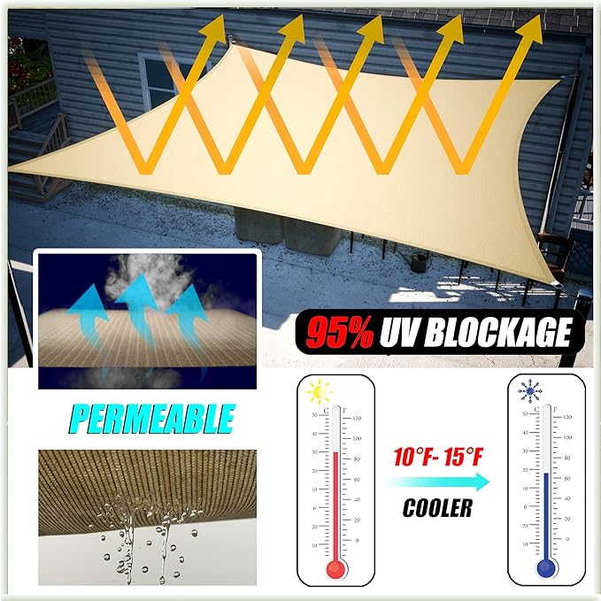Amgo Custom Size 12' x 24' x 26.8' Beige Right Triangle Sun Shade Sail UPF50+ - Image 5
