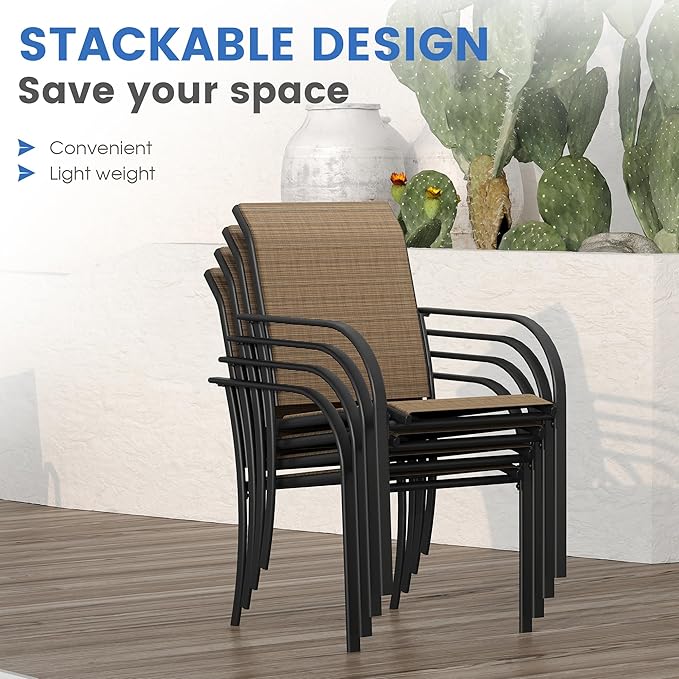 VICLLAX Patio Table and Chair Set of 8, All Weather Metal Round Outdoor Dining - Image 3