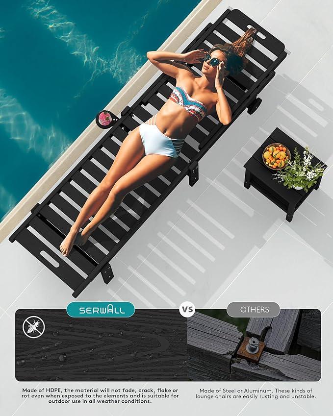 SERWALL Outdoor Chaise Lounge Set of 8, HDPE Pool Lounge Chairs - Image 7