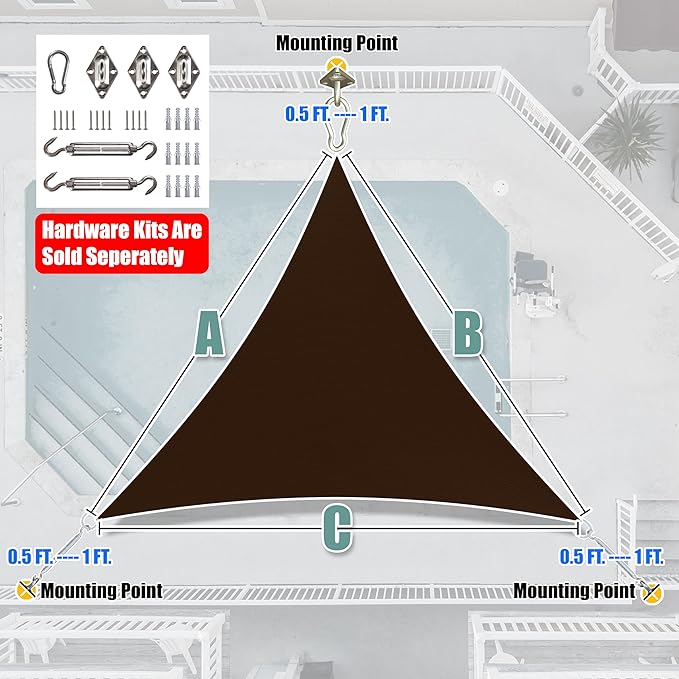 Amgo Custom Size 6' x 6' x 6' Brown Triangle Sun Shade Sail UPF50+ AGTAPRT12 - Image 8