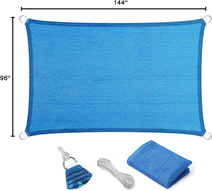 Eden's Decor Straight Flat-Edged Sun Shade Sail Rectangular 8' x 12' Blue - Image 9