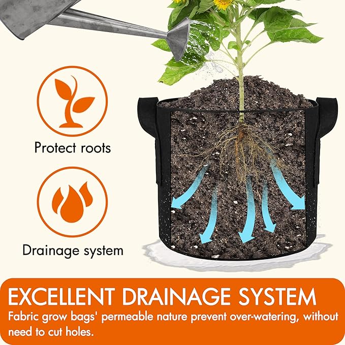 Gardzen 10-Pack 10 Gallon Grow Bags, 300G Thickened Aeration Fabric Pots - Image 5